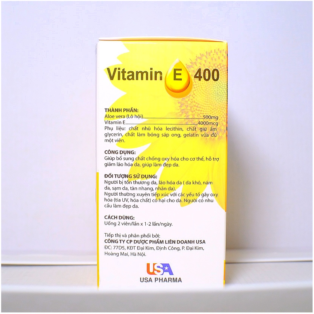 Vitamin E400 Kèm Tinh Chất Nha Đam- Sáng Đẹp Da, Chống Lão Hóa - Hộp 100 viên