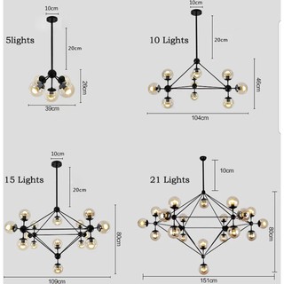 Đèn thả phân tử 10  chao, đèn chùm proton 10 bóng