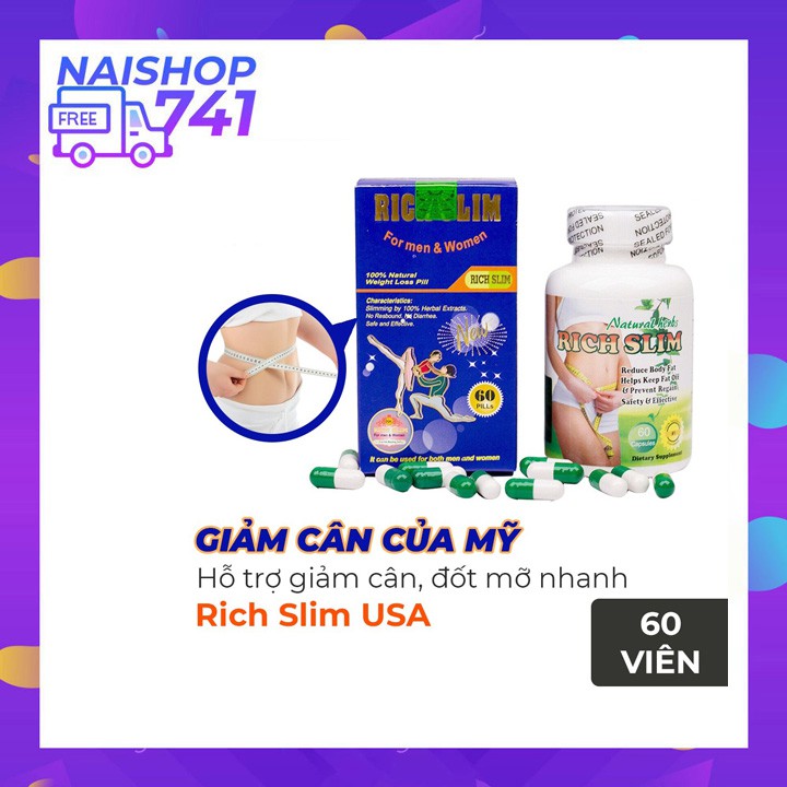 Rich Slim USA giảm cân an toàn, đốt mỡ, giảm béo nhanh của Mỹ, Hộp/Chai 60 viên