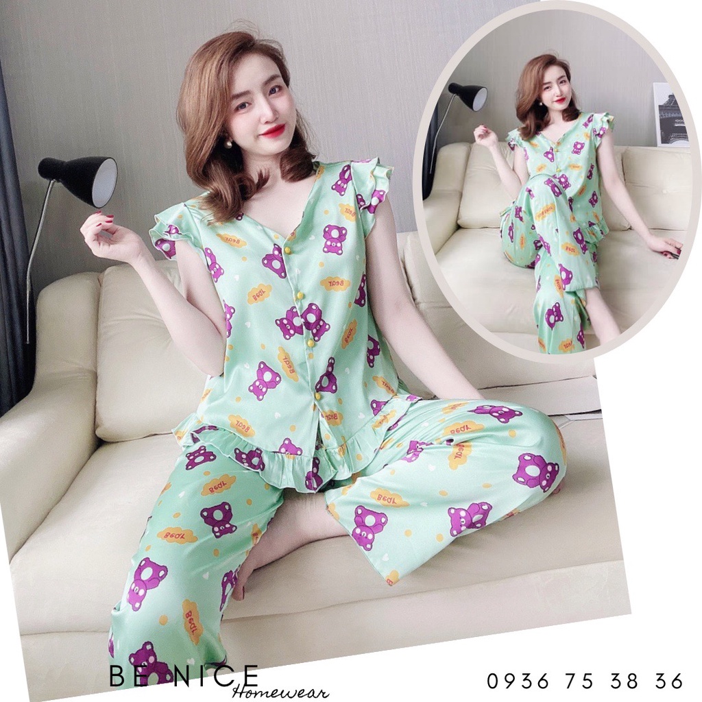 Set dài cổ V tay con phối nút nhiều họa tiết xinh xắn nhà Be Nice Homewear