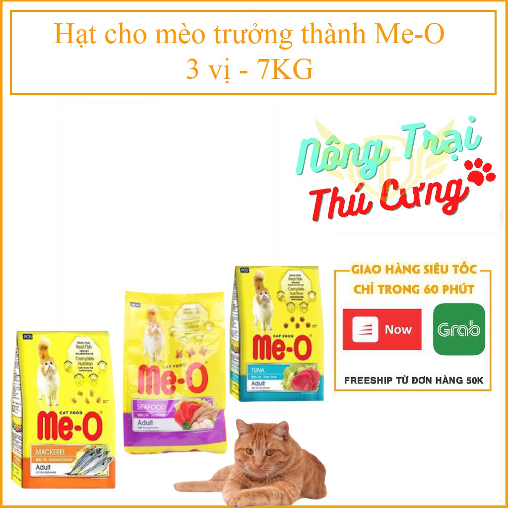 Bao 7kg Me-o Thức ăn viên cho mèo lớn gồm 3 vị Cá ngừ Cá Thu và Hải sản đồ ăn dành cho mèo trên 1 năm tuổi