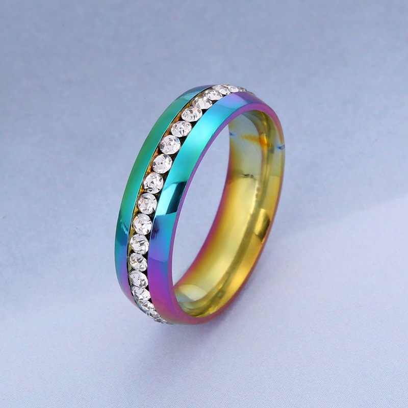 Nhẫn Cặp Bằng Thép Không Gỉ Mạ Vàng 18K Đính Kim Cương Nhân Tạo Thời Trang