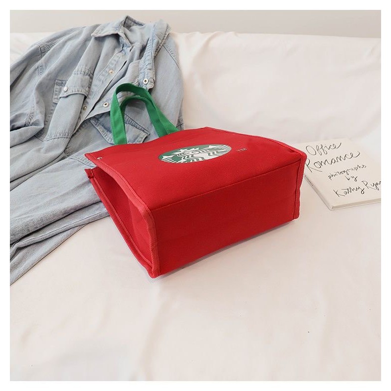 STARBUCKS  Hàng Có Sẵn Túi Tote Canvas / Túi Đựng Cơm Trưa / Túi Xách Vải Bạt Xách Tay Đơn Giản Cho Học Sinh