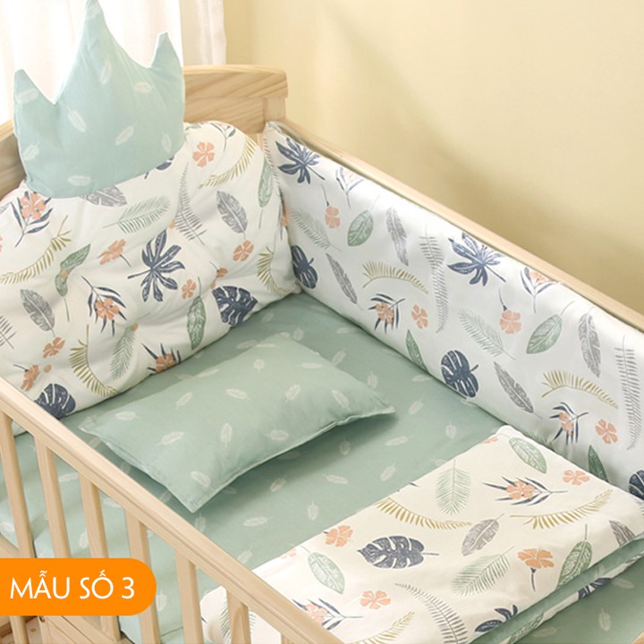 Bộ quây cũi hoàng gia, xung quanh 4 mặt thanh chắn giường cũi có đệm gối cao cấp