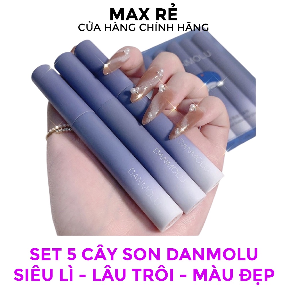 Set 5 cây son kem lì nội địa trung nhiều tone màu hot đỏ đất, cam đất, nâu đất, đỏ gạch, cam cháy ,vỏ son xanh DANMOLU
