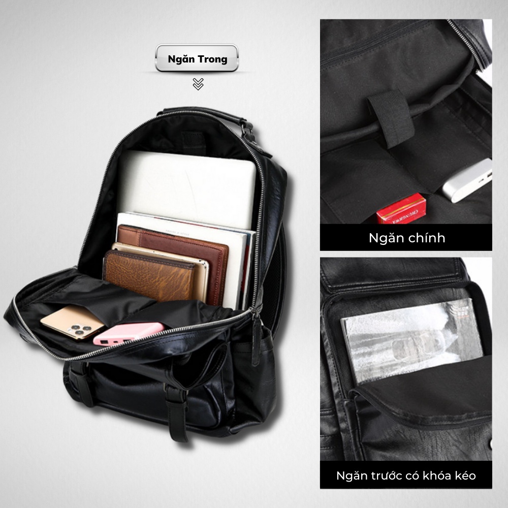 Balo Da Thời Trang Ulzzang Nam Nữ,Da PU Cao Cấp,Đựng Laptop 15,6 inh-Chống nước,Kiểu dáng trẻ trung, cá tính - 𝑰𝑩𝑨𝑮