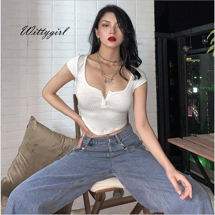 Áo croptop tay ngắn màu sắc đơn giản kiểu dáng thời trang mùa hè dành cho nữ