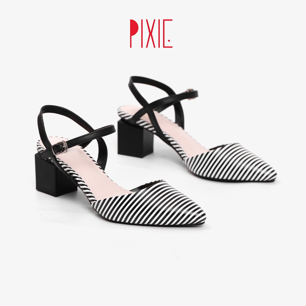 Giày Cao Gót 5cm Bít Mũi Quai Hậu Màu Nâu Pixie P125