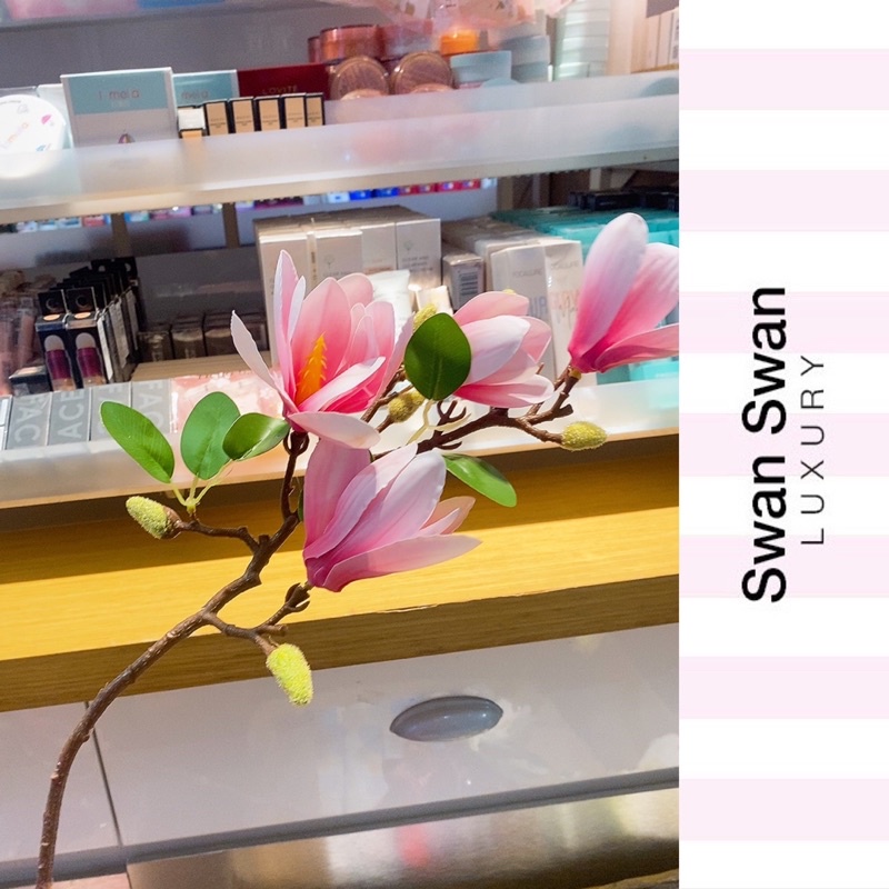 Một Cành Mộc Lan Giả Lụa 3D Trang Trí Hoa To 45cm