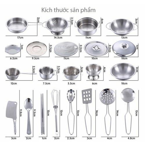 BỘ ĐỒ CHƠI NẤU ĂN BẰNG INOX 40 MÓN CHO BÉ YÊU