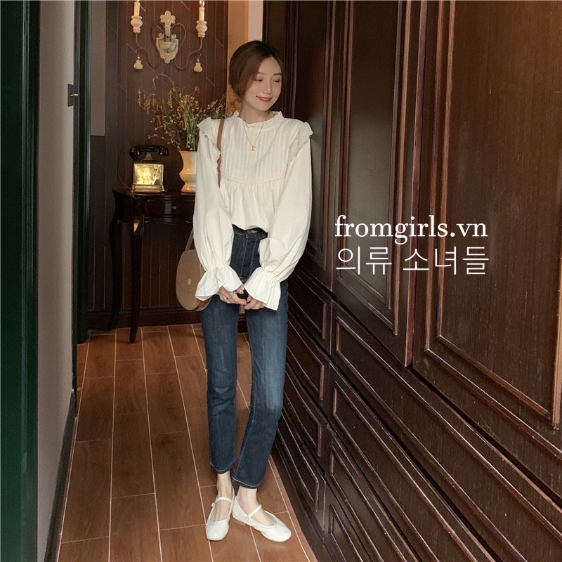 Áo sơ mi tay phồng, áo babydoll cánh tiên dài tay phong cách tiểu thư mềm mại thoáng mát