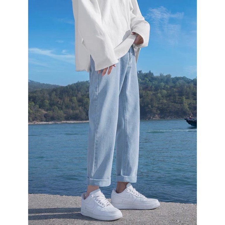 Quần Jean Baggy nam xanh sáng nhạt ống xuông rộng Q4 - quân bò baggy nam hottrend2021 | BigBuy360 - bigbuy360.vn