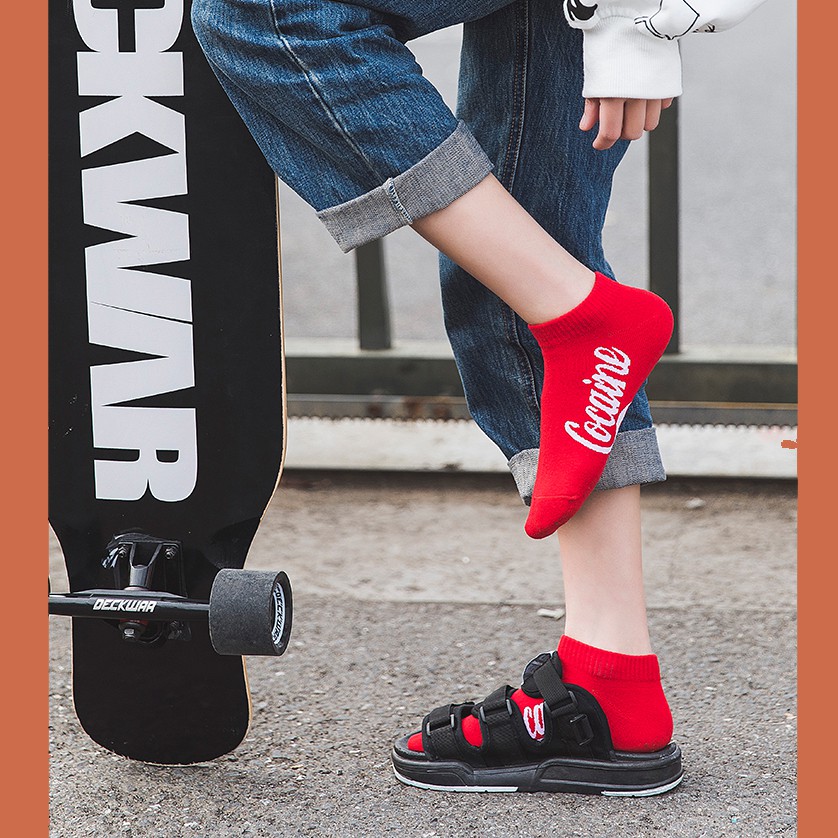 Tất Vớ Cotton Unisex Ngắn Dày Dặn In Chữ Nhiều Màu