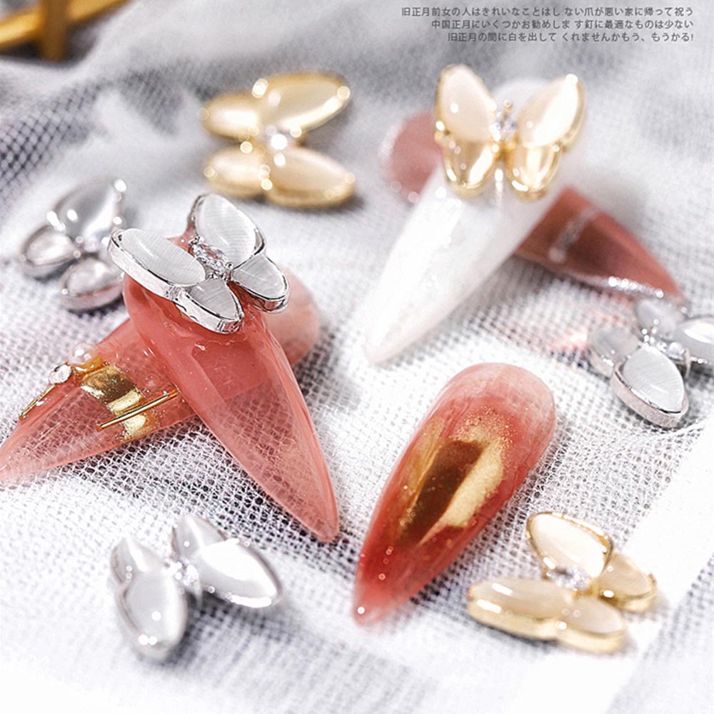 [Hàng mới về] Phụ kiện trang trí móng tay hình nơ bướm/ mèo/ đá mắt mèo 3d bằng kim loại sang trọng diy