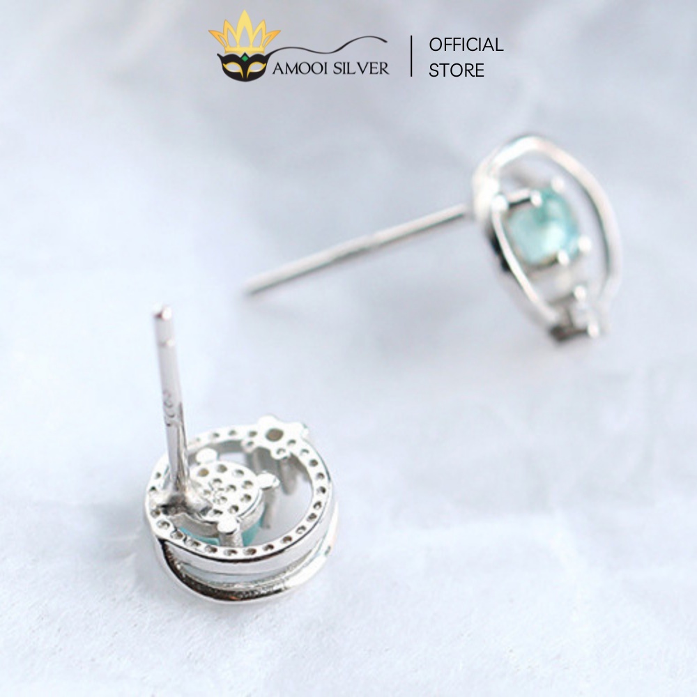 Bông Tai Bạc Cao Cấp S925 Đính Đá Xanh Ngọc Blue Eye - Amooi Silver AB55