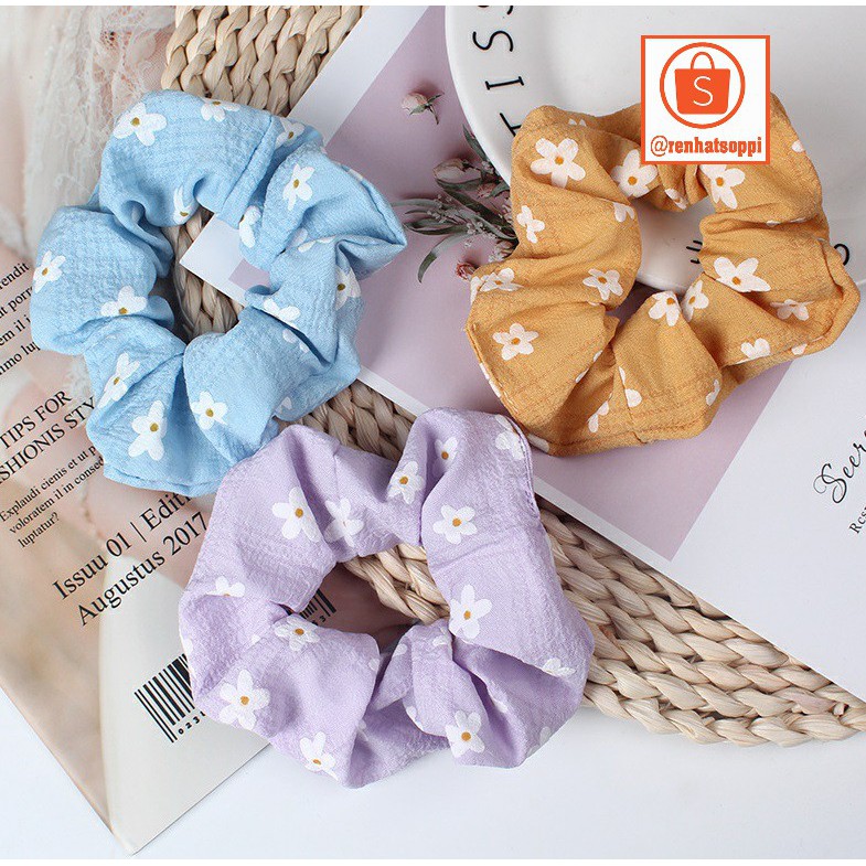 Dây buộc tóc Scrunchies, cột tóc bằng vải hình hoa cúc đẹp