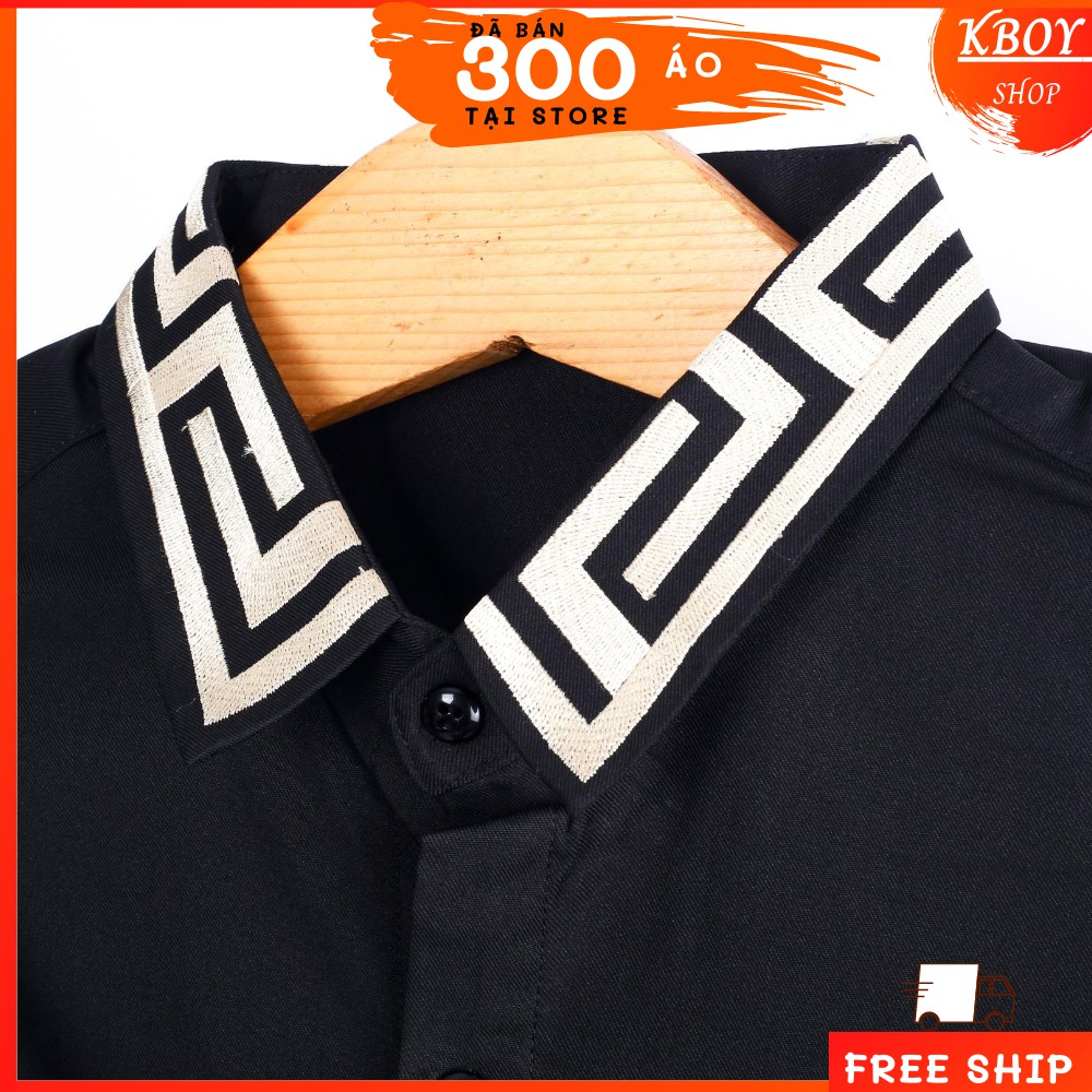 Áo sơ mi tay dài cổ bẻ Họa tiết Vàng áo đen /hàng quãng châu cao cấp, sang trọng, lịch lãm, Bigsize đến 70kg - 2833 | BigBuy360 - bigbuy360.vn