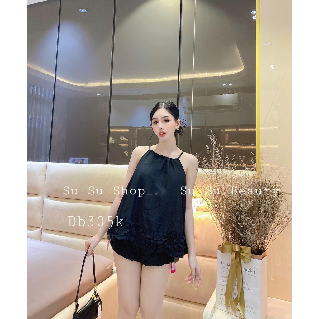 Sét bộ nữ áo hai dây bèo kate dày siêu xinh cho cô nàng năng động oa