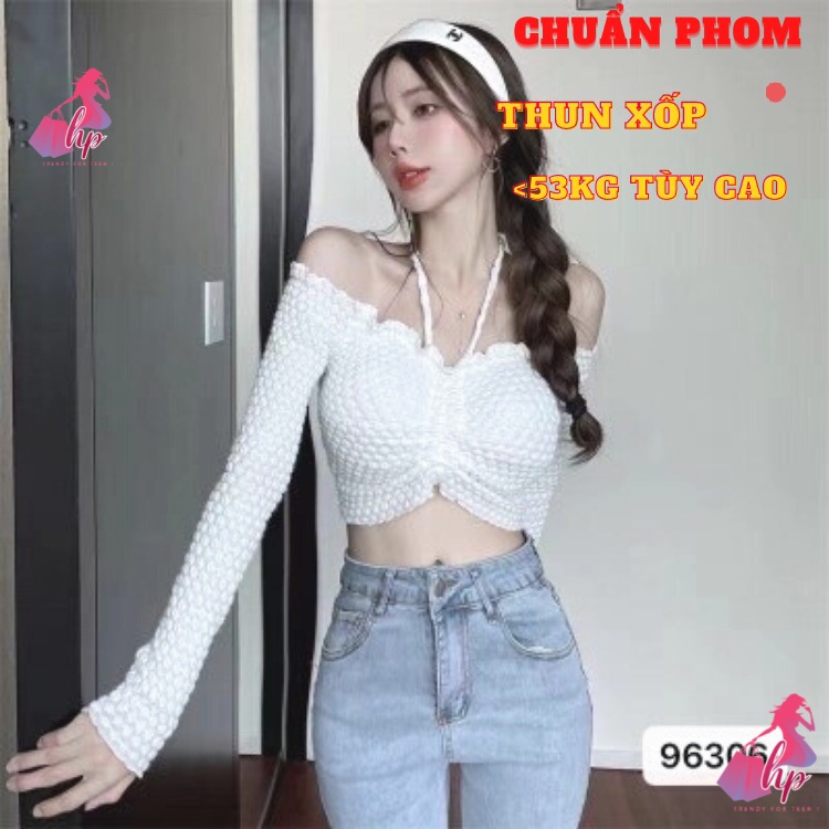áo croptop nữ yếm trễ bẹt vai tay dài thun xốp kiểu hàn quốc thời trang nữ tôn dáng sang chảnh . -mã A165