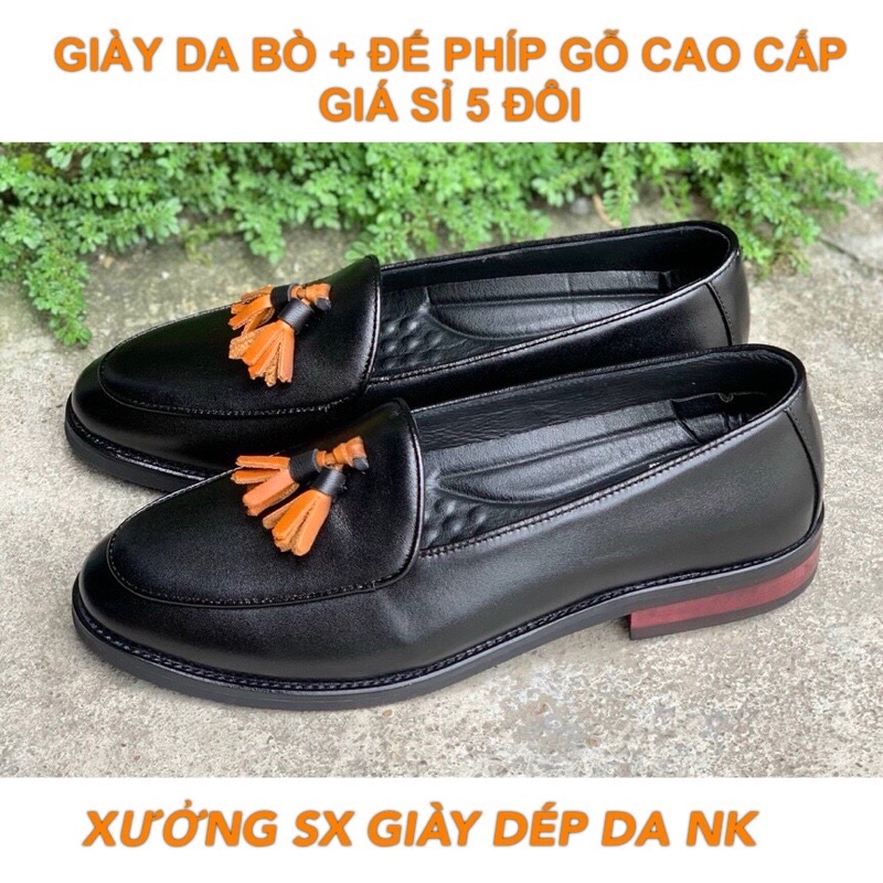 Giày lười da bò-GIÁ SỈ 5 ĐÔI Nappa cao cấp, Đế phíp gỗ đỏ ép cao su chống ồn tại Xưởng NK