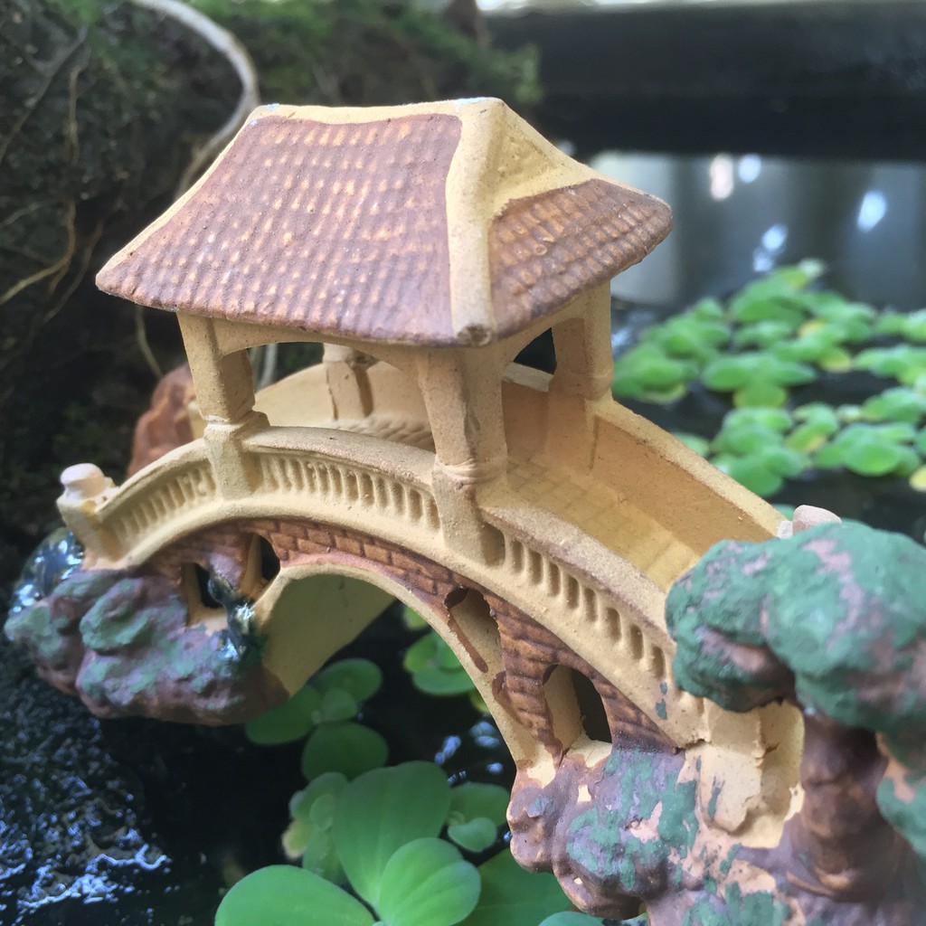 Cây Cầu Có Mái Hiên Trang Trí Hồ Cá, Bể Cá-Hòn Non Bộ