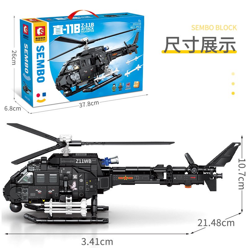 Army Sembo 202158 Bộ lắp ráp mô hình máy bay trực thăng chiến đấu Z 11B Attack Helicopter 463 chi tiết