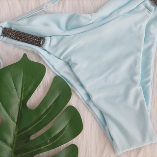 [BKN1914] <ÂU> SET BIKINI XANH BLUE MIX ĐÁ KHUY NGỰC ĐAN DÂY EO (CHUN MÔNG)