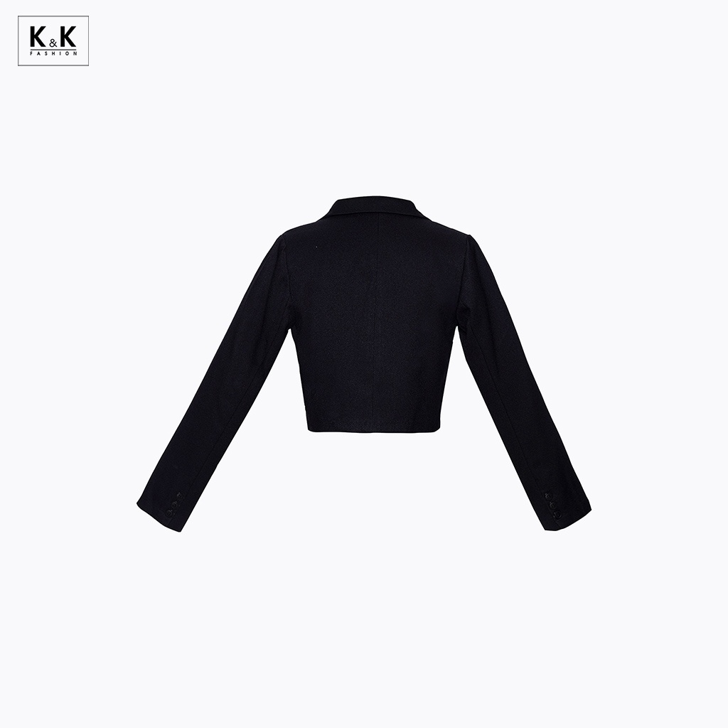 Áo Khoác Blazer Dáng Lửng K&amp;K Fashion AK10-16 Đen Tay Dài Chất Liệu Chéo Thái