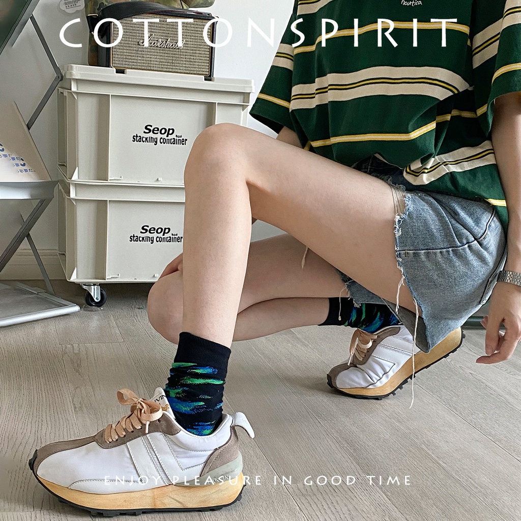 Vớ cổ cao cá tính Nam Nữ Unisex Tất dài cao cổ Phong cách đường phố cao cấp cotton in hình Hoạt hình Hàn Quốc