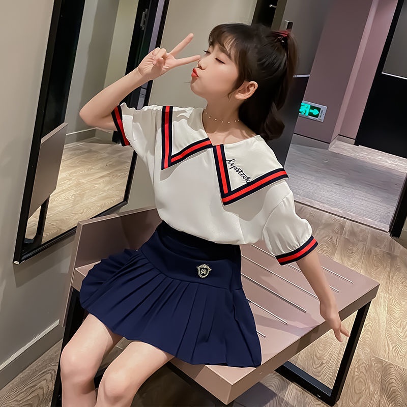Bộ Đồng Phục Gồm Áo Váy Ngắn Cỡ Lớn Và Chân Váy Ngắn Phong Cách Preppy Mẫu Mới Thời Trang Mùa Hè Cho Bé Gái 10-14 Tuổi