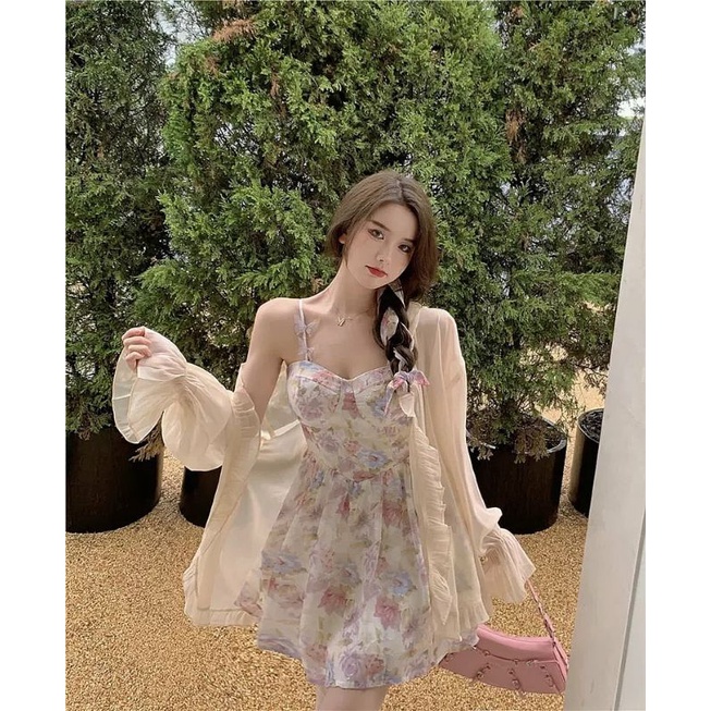 [ORDER TAOBAO] VÁY HAI DÂY HOA NHÍ PHONG CÁCH NHẸ NHÀNG TIỂU THƯ / ĐẦM HOA NHÍ HAY DÂY CÓ ÁO KHOÁC