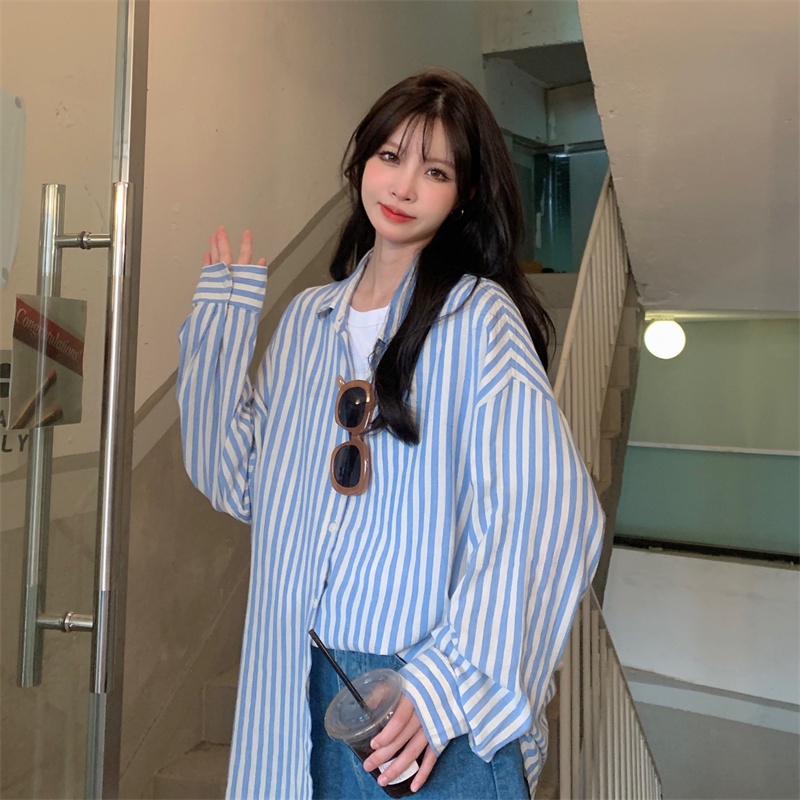 Áo Sơ Mi Chống Nắng Tay Dài Dáng Rộng Họa Tiết Kẻ Sọc Dọc Thoáng Khí Phong Cách Mới