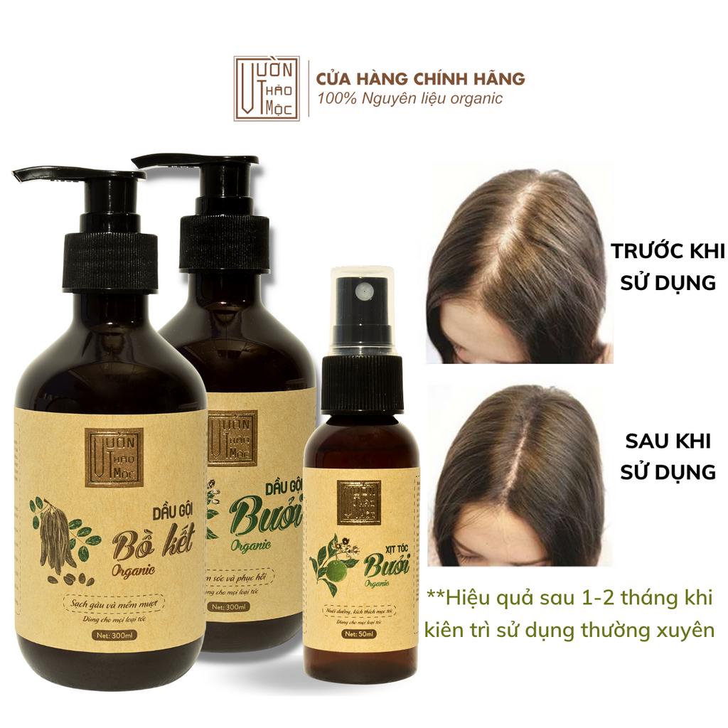 Combo dầu gội bưởi 300ml dầu gội bồ Kết 300ml xịt tóc bưởi 50ml VƯỜN THẢO MỘC ORGANIC chắc khỏe mái tóc