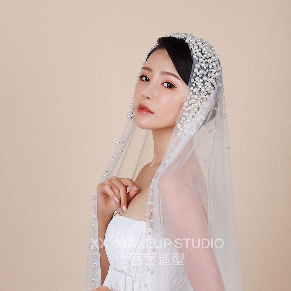[Aishang Beautiful] Tik Tok Phụ kiện cài tóc cô dâu dài đính ngọc trai và ngọc trai siêu dài phong cách mới phụ kiện cho cô dâu