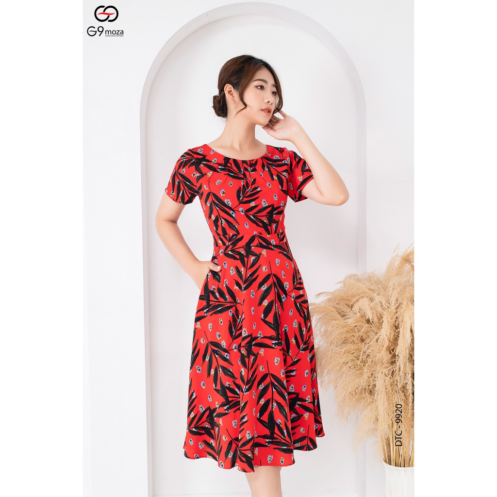 Đầm tay cộc nữ họa tiết G9moza 9920 dáng xòe A chất lụa trượt hàn thoáng mát