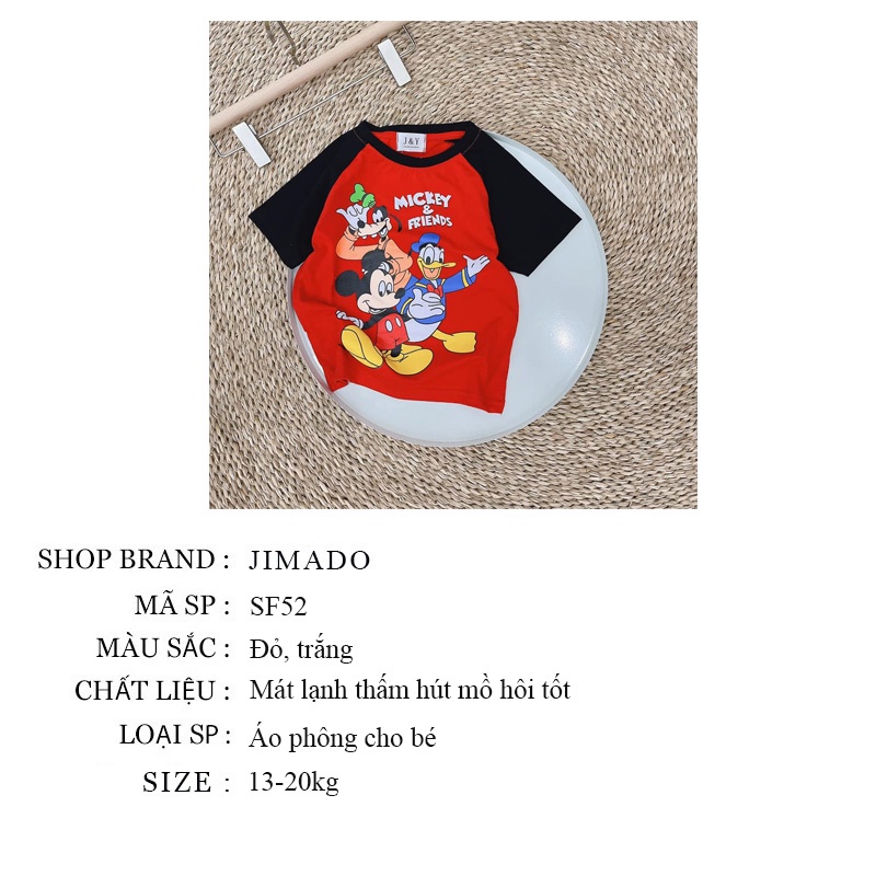 Áo cho bé gái bé trai gái combo 2 áo phông thun đỏ trắng hình mickey and friend JIMADO SF52