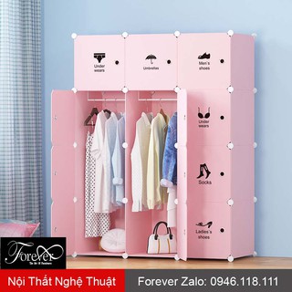 Tủ nhựa lắp ghép 12 ô 111*147*47cm Decal quần áo màu hồng bảo hành 1 đổi 1 - Nội Thất Nghệ Thuật Forever