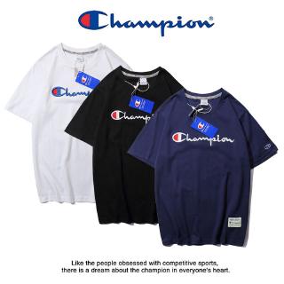 Áo thun cotton ngắn tay thêu hình logo Champion dáng rộng thời trang unisex