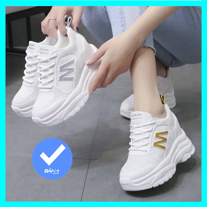 Giày thể thao nữ đế độn cao cấp, giày nữ tăng chiều cao in hình chữ M siêu đẹp siêu hot ( mã T12 )