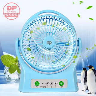 Quạt sạc điện kèm đèn led siêu mát dp 7605  - loại lớn – 2 pin sạc