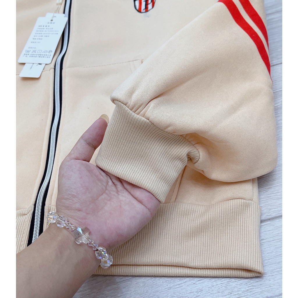 [ảnh thật-sẵn] Áo khóa nỉ lót lông nữ kẻ sọc | BigBuy360 - bigbuy360.vn