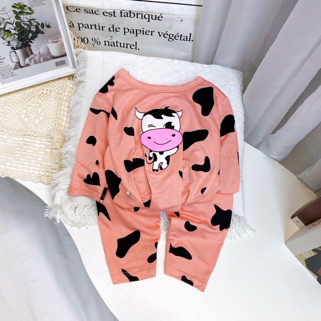 Bộ dài tay cho bé trai bé gái BÒ SỮA  Đồ bé trai gái quần áo trẻ em thun lạnh họa tiết BÒ SỮA Minky Mom