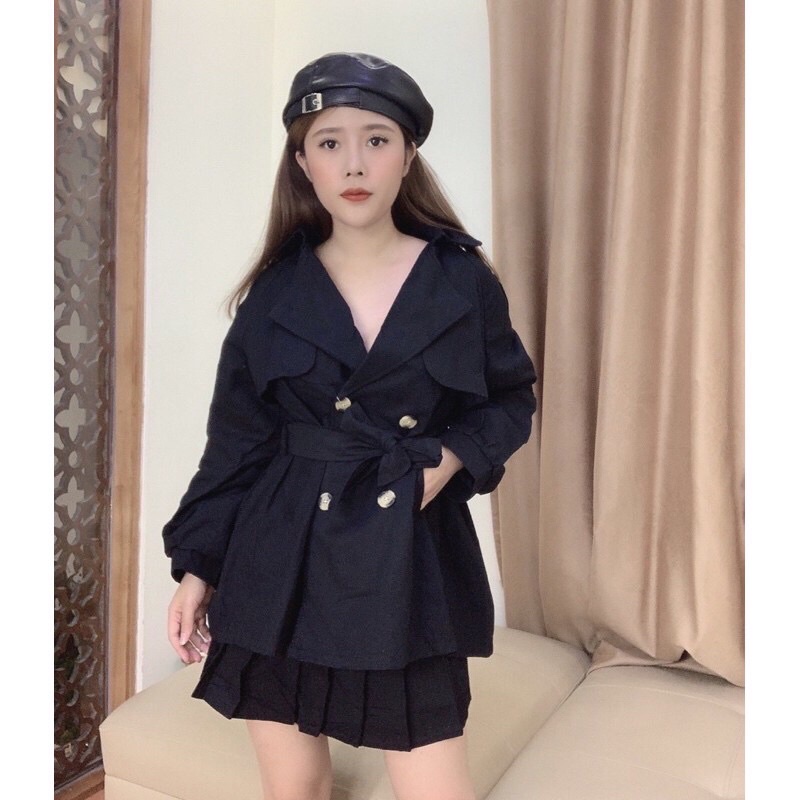 Set áo vest mix chân váy xếp ly vải kaki 2 da đẹp