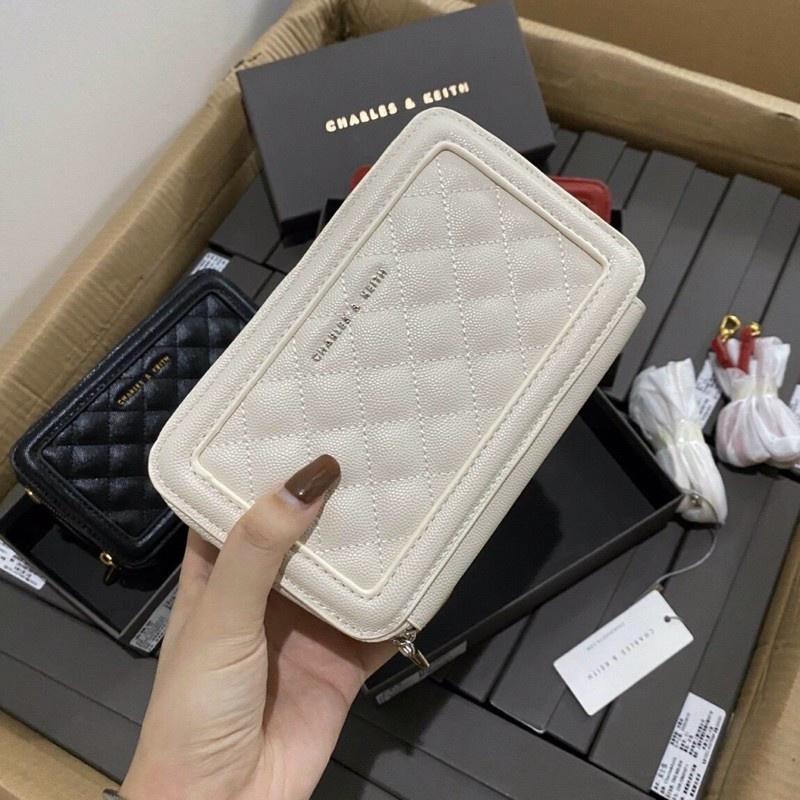 Ví Dài Trám Hộp Hai Khoá Kéo Quilted Long Wallet Hàng Fullbox Có Dây Đeo