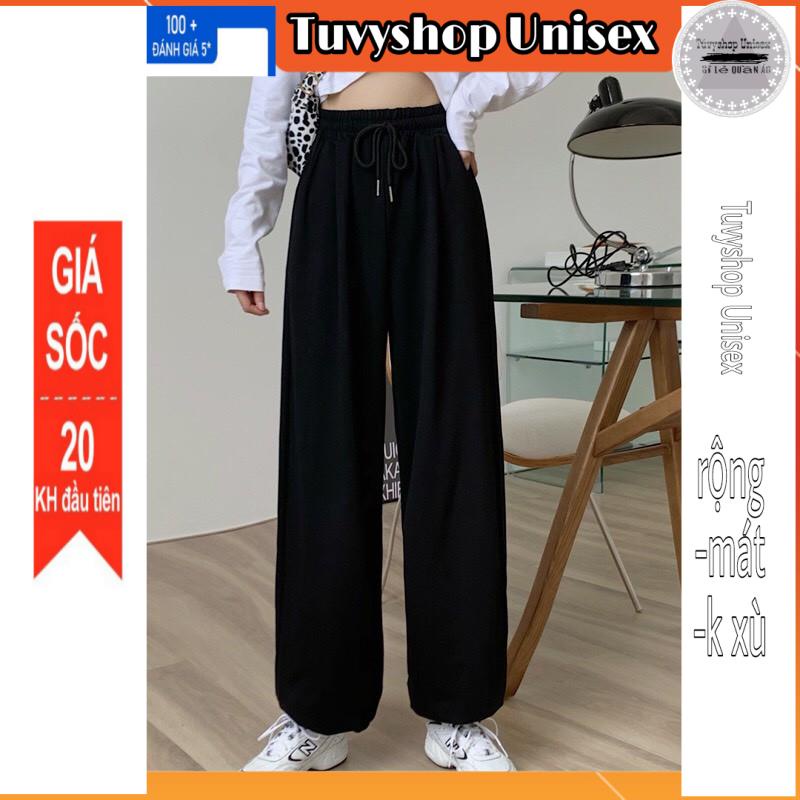 Quần thun bo gấu 1HITSHOPUNISEX quần thể thao ống rộng bo chun form thụng rộng phong cách jogger 2 màu đen trắng