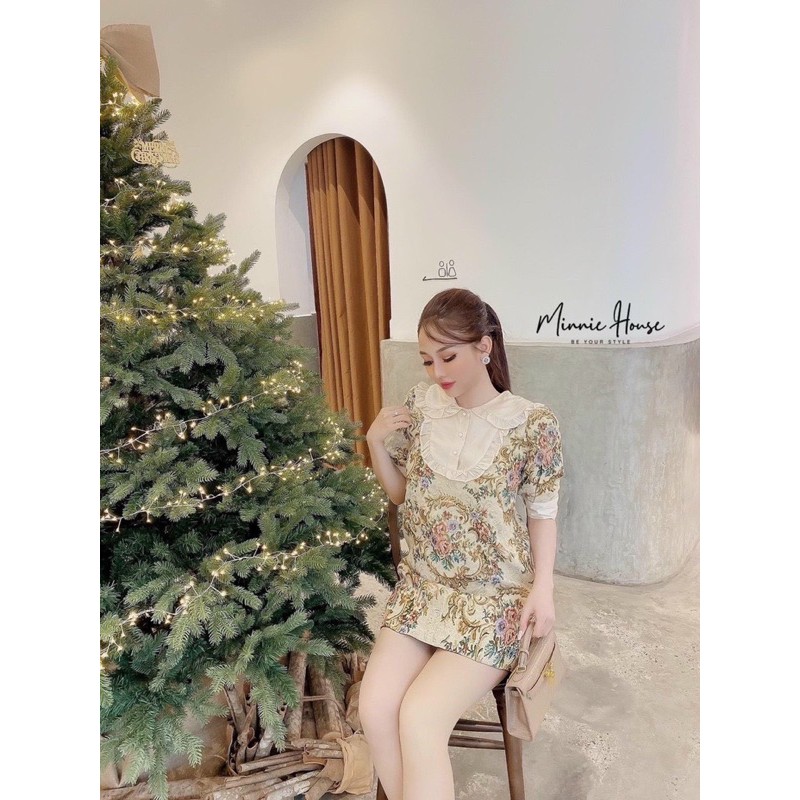 ĐẦM HOA BỐ CỔ ĐÔI TAY BO