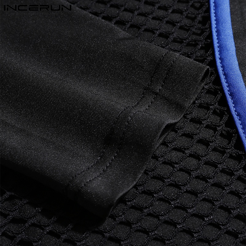 Áo INCERUN tay dài thiết kế rỗng xuyên thấu ôm dáng quyến rũ cho nam