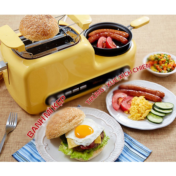 Bếp nướng bánh mì lò nướng bánh mini Bear máy làm sandwich đa năng hấp chiên tiện dụng cho bữa sáng ( có ảnh thật)