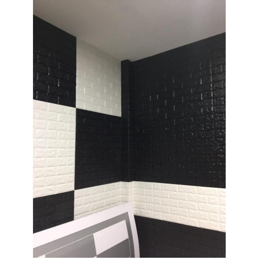 Xôp dán tường 3D giả gạch màu trắng 70 x 77 cm dày 5mm