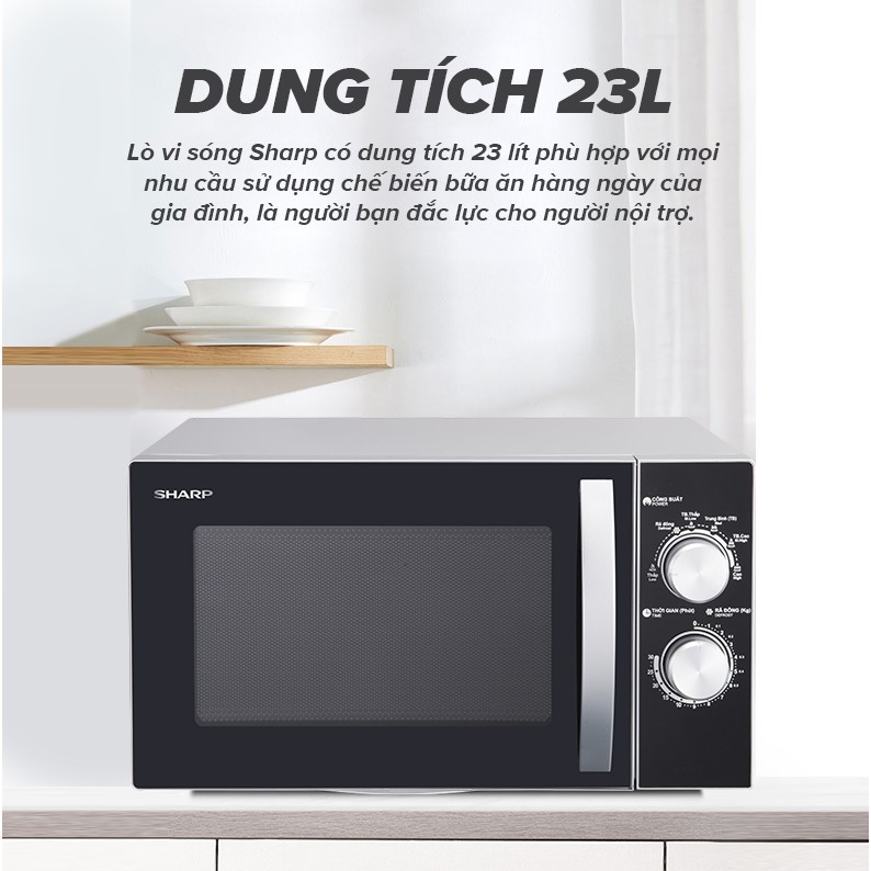 [Mã ELBAU10 giảm 10% đơn 500K] Lò Vi Sóng Cơ Sharp R-31A2VN-S 23L, [ Công Suất 900W, 6 Mức Công Suất,Hẹn Giờ 30']